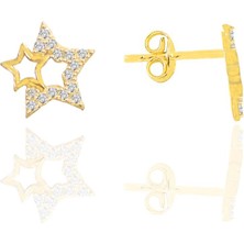 Söğütlü Silver Gümüş Altın Yaldızlı Zirkon Taşlı Gecenin Yıldızları Kadın Küpe SGTL12660GOLD