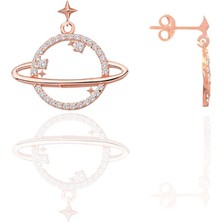 Söğütlü Silver Gümüş Rose Zirkon Taşlı Satürn Gezegen Küpe SGTL12657ROSE