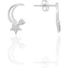 Söğütlü Silver Gümüş Rodyumlu Zirkon Taşlı Hilal Yıldızı Kadın Küpe SGTL12656RODAJ
