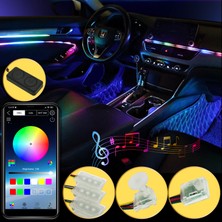 Araç Içi Torpido Atmosfer Ambiyans Rgb Neon Kayar LED Şerit 465 Modlu Set Bluetooth app kontrollü