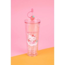 Miniso Sanrio Lisanslı Çift Cidarlı Pipetli Plastik Şişe (800ML) - Hello Kitty