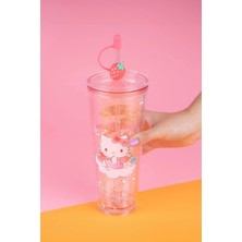 Miniso Sanrio Lisanslı Çift Cidarlı Pipetli Plastik Şişe (800ML) - Hello Kitty