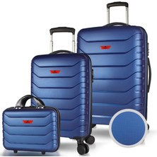 My Valice Solid Pp Polipropilen Kırılmaz Makyaj Kabin ve Orta Boy Parlement Mavisi 3'lü Valiz Seti