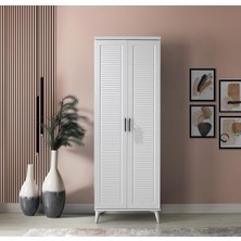 GuneyStore Ücretsiz Montaj - %100 MDF Paris 2 Kapaklı Beyaz Gardırop - MDF Dolap - Elbise Dolabı