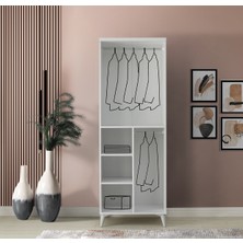 GuneyStore Ücretsiz Montaj - %100 MDF Paris 2 Kapaklı Beyaz Gardırop - MDF Dolap - Elbise Dolabı