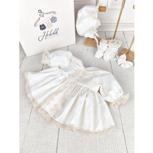 Hobidik Baby Kız Bebek Krem Önden Güpür Dantel Elbise Set