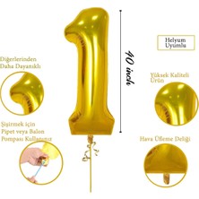 Party Boom Rakam Yaş Folyo Balon Altın (Gold) Renk 100 cm 40 Inch 6 Yaş