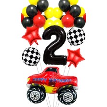 Party Boom Yarış Temalı Araba Canavar Kamyon Folyo Balon Yıldız Folyo Balon Doğum Günü Balon Seti 2 Yaş