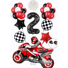 Party Boom Yarış Temalı Motorsiklet Folyo Balon Doğum Günü Balon Seti Rakam Folyo Balon 2 Yaş