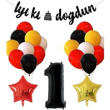 Sarı Kırmızı Beyaz Siyah Pastel Balon Siyah Rakam Folyo Balon Yıldız Folyo Balon Doğum Günü Balon Seti 9 Yaş