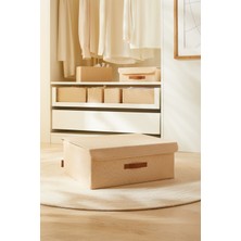Ocean Home Textile Jüt Keten Kumaş Kapaklı Dolap İçi Çamaşır Oyuncak Düzenleyici Katlanır Saklama Kutusu 48x40x19 cm
