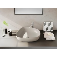 VitrA Outline 5991B420-0016 Asimetrik Lavabo, VitrA Clean, 56 cm, Mat Bej