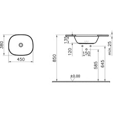 VitrA Plural 7810B477-1083 Kare Alçak Tezgahaltı Lavabo, VitrA Clean, 45 cm, Mat Terra Rossa