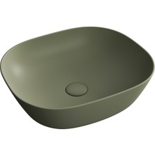 VitrA Plural 7810B475-0016 Kare Alçak Çanak Lavabo, VitrA Clean, 45 cm, Mat Yosun Yeşili