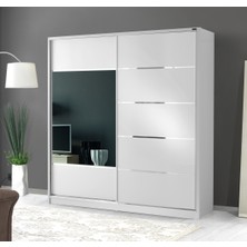 Ücretsiz Montaj Komple Mdf 180 cm Sürgülü Beyaz Ray Gardırop Elbise Dolabı