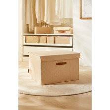 Ocean Home Textile Jüt Keten Kumaş Kapaklı Dolap İçi Çamaşır Oyuncak Düzenleyici Katlanır Saklama Kutusu 48x40x30 cm