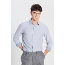 Pamuklu Slim Fit Dar Kesim Klasik Yaka Armürlü Gömlek
