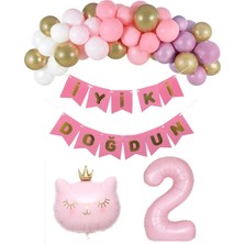 Kedi Folyo Balon Pastel Rakam Folyo Balon Balon Zinciri Seti 40 Balon 2 Yaş