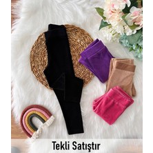 Miniğimin Cicileri Beli Lastikli Basic Kız Fitilli Kadife Tayt - Siyah