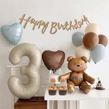 Ayı Folyo Balon Balon Standı Retro Kalp Folyo Balon Doğum Günü Balon Seti 0 Yaş