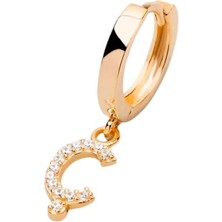 Defne Silver Ç Harfli Taşlı Sallantlı Küpe