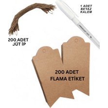 Roco Paper Co. Flama Delikli Kraft Etiket - Kraft Hediye Kartı & Hasır İp(20 Cm) Seti - 200 Adet -  - Beyaz Kalem(1 Adet)