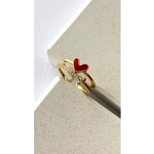 Atelier Deep Zirkon Taş Kırmızı Kalp Ayarlanabilir Gold Yüzük DRN20013