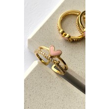 Atelier Deep Zirkon Taş Pembe Kalp Ayarlanabilir Gold Yüzük DRN20012