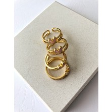 Atelier Deep Zirkon Taş Pembe Kalp Ayarlanabilir Gold Yüzük DRN20012