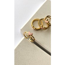 Atelier Deep Zirkon Taş Pembe Kalp Ayarlanabilir Gold Yüzük DRN20012