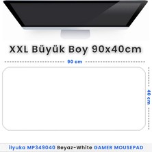 İlyuka 90X40 Logosuz Beyaz-White Xxl Büyük Boy Ilyuka MP349040 Gaming Mousepad Dikişli Kenar Kaymaz Taban 90X40CM