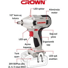 Crown Değişken Torklu Akülü Somun Sıkma Makinesi 20 V - SOLO CT22015HX - Bakır Sargılı Kömürsüz Motorlu Şarjlı Darbeli