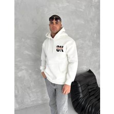 Tarz Yeri Oversize Üç Iplik Kapşonlu Sweatshirt - Beyaz