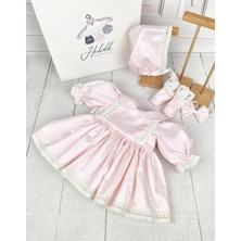Hobidik Baby Hobidik Kız Bebek Pembe Krem Önden Dantelli Elbise Seti