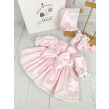 Hobidik Baby Hobidik Kız Bebek Pembe Krem Önden Dantelli Elbise Seti