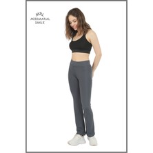 Miss Maral Kadın Antrasit / Füme  Tayt   Bol Paça Yüksek Bel Toparlayıcı Geniş Lastikli Kaymaz Kemer Detaylı HB11051