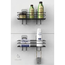Atacı Home 3'lü Banyo Seti Yapışkanlı Paslanmaz Banyo Sabunluk Duşakabin Rafı Şampuanlık Banyo Düzenleyici Set