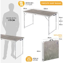 Haegs Portatif Kamp Masası 3 Yükseklik Ayarlı Katlanır Alüminyum Piknik Masası 120X60 Mermer Desenli