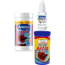 Amore Betta Granulat 125 ml ve Lotus 100 ml Beta Balığı Yemi ve Vitamini