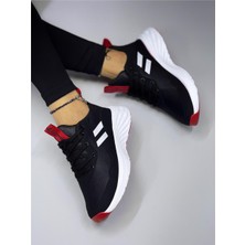 Kadın Bağcıklı Spor Sneaker-Siyah-Beyaz-Kırmızı