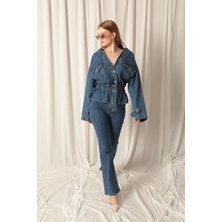 Kaktüs Moda Beli Büzgülü Modern Kadın Kot Ceket