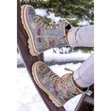 Kadın Vegan Deri Mavi Fermuarlı Uzun Bot - Dare to Explore Tasarım