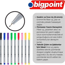 Bigpoint | Renkli Fineliner Seti, 0.4 mm Fiber Uçlu - Kokusuz Su Bazlı Çizim Kalemi, 10'lu Renkli Set