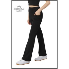 Miss Maral Kadın Lacivert  Ispanyol Paça Tayt Yüksek Bel Toparlayıcı Çift Cepli Bootcut  HB11053