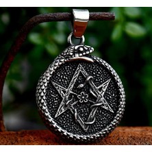 Vikings Çift Taraflı Kullanım Yılan Detaylı Hexagram Kolye - Pentagram Kolye