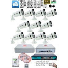 Kadraj 11 Kameralı güvenlik Ip Kamera Seti - 4mp Dış Mekan Kamera, 3.6mm Lens, H.265+, Poe, Gece Renkli Görüş, 16 Kanal Nvr, 16 Port Poe Switch, 2tb HDD