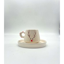 Tardan Jüliet El Yapımı Geyik Desenli Seramik  Kahve Fincanı   160 ml -  Xmas Deer  ( 1 Adet )