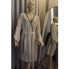 Butik Şık Katı Dokulu Kontrast Kenarlı Gece Elbiseleri, Kuşaklı Zil Kollu Surplice Boyunlu Elbise, Kadınlar Için Rahat Giyim ve Uyku Giyim
