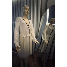 Butik Şık Katı Dokulu Kontrast Kenarlı Gece Elbiseleri, Kuşaklı Zil Kollu Surplice Boyunlu Elbise, Kadınlar Için Rahat Giyim ve Uyku Giyim