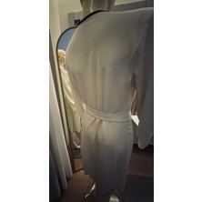 Butik Şık Katı Dokulu Kontrast Kenarlı Gece Elbiseleri, Kuşaklı Zil Kollu Surplice Boyunlu Elbise, Kadınlar Için Rahat Giyim ve Uyku Giyim